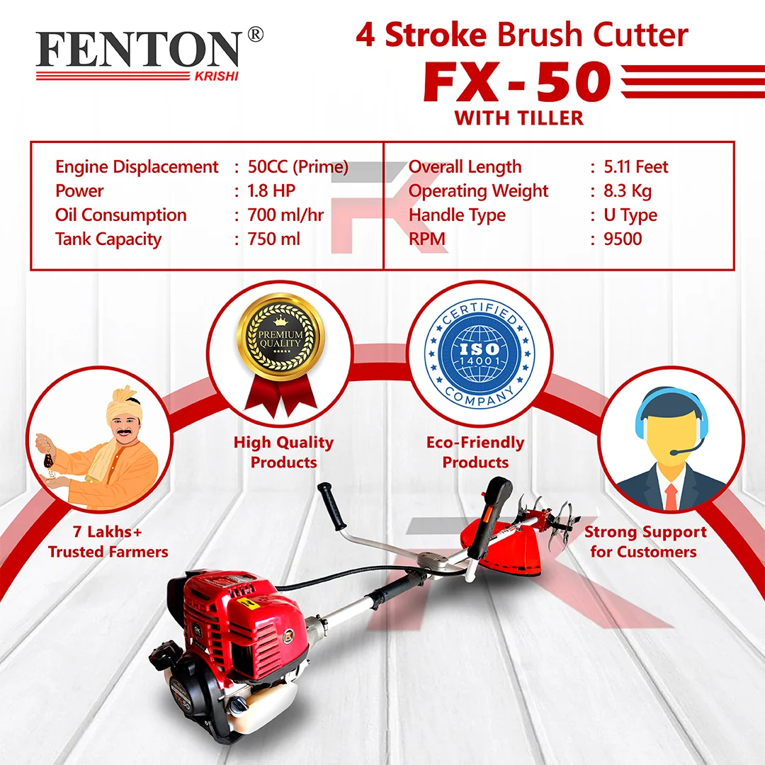Fenton Krishi 50CC Prime 1.8HP SP 4 Stroke Prime Brush Cutter 80T | 3T | Tap n Go With Tiller Fuel Grass Trimmer – thumb