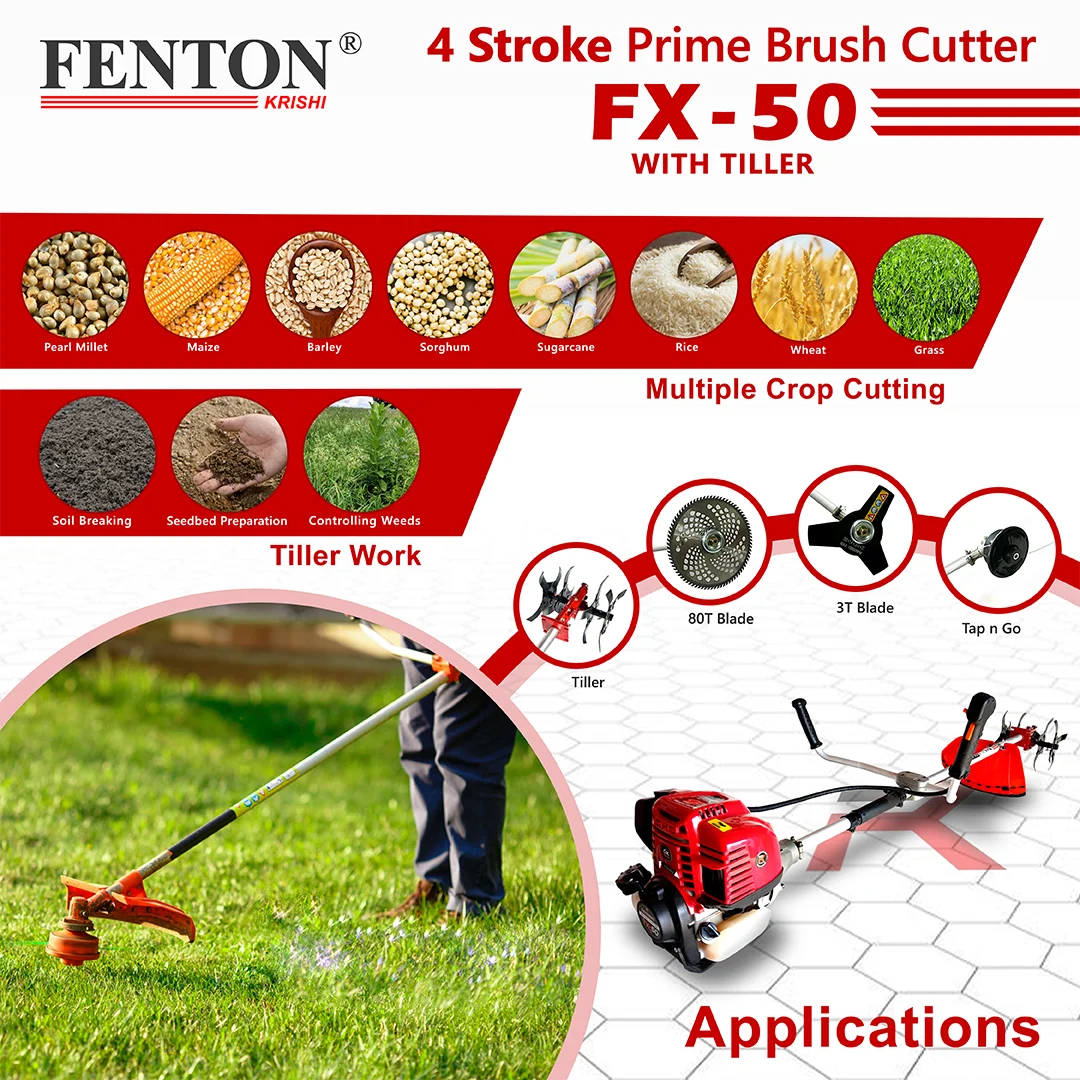 Fenton Krishi 50CC Prime 1.8HP SP 4 Stroke Prime Brush Cutter 80T | 3T | Tap n Go With Tiller Fuel Grass Trimmer – thumb