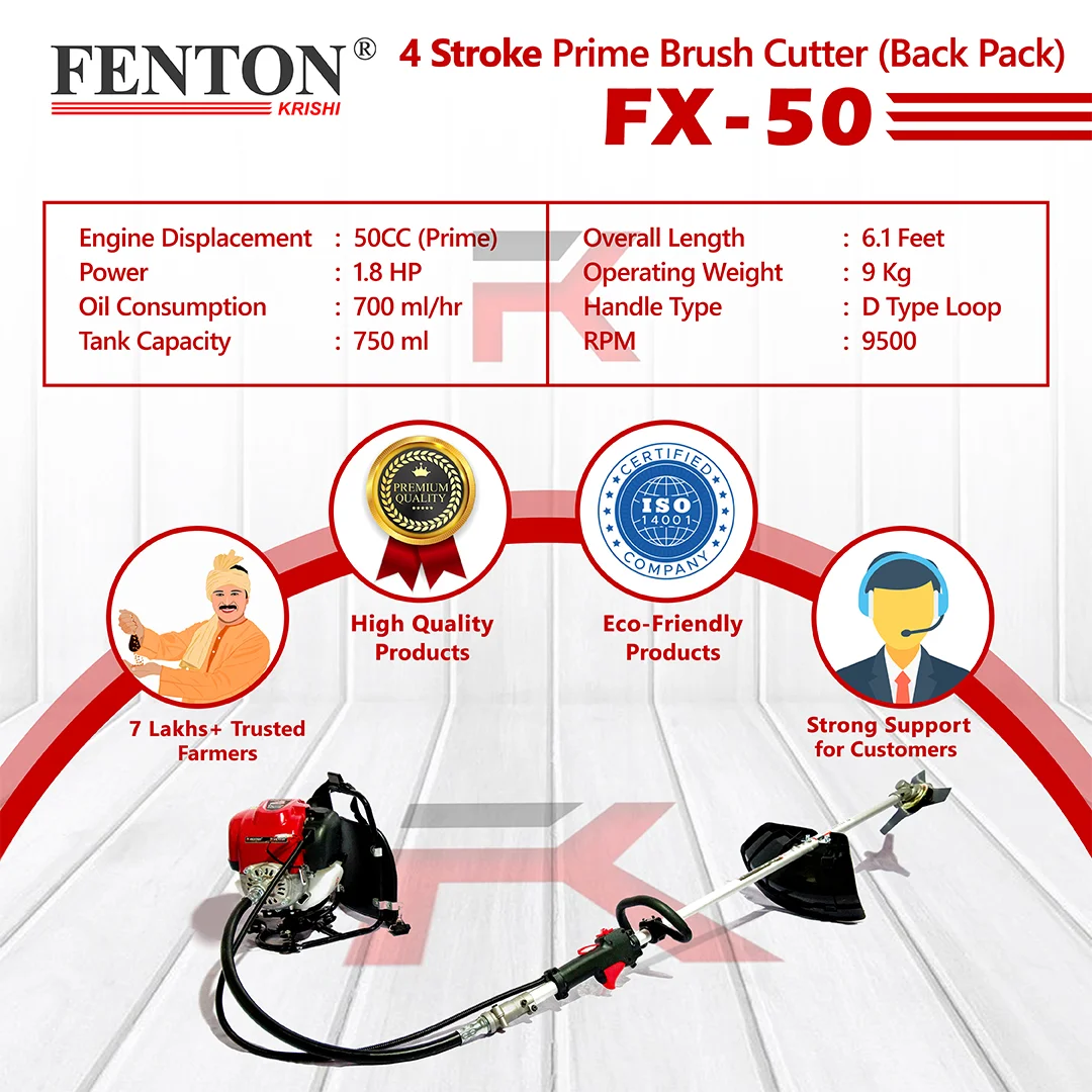 Fenton Krishi 50CC Prime Brush Cutter – 4-Stroke Grass & Chainsaw Multi-Tool