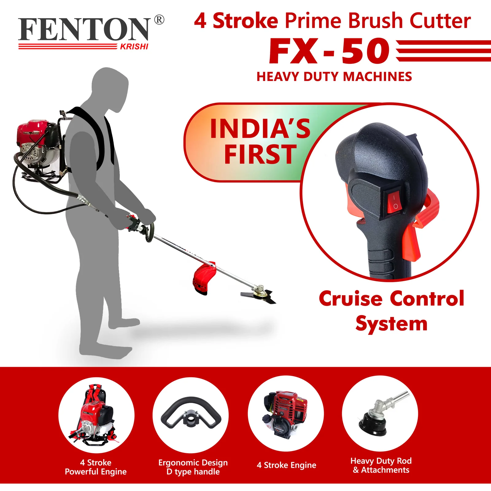 Fenton Krishi 50CC Prime Brush Cutter – 4-Stroke Grass & Chainsaw Multi-Tool – thumb