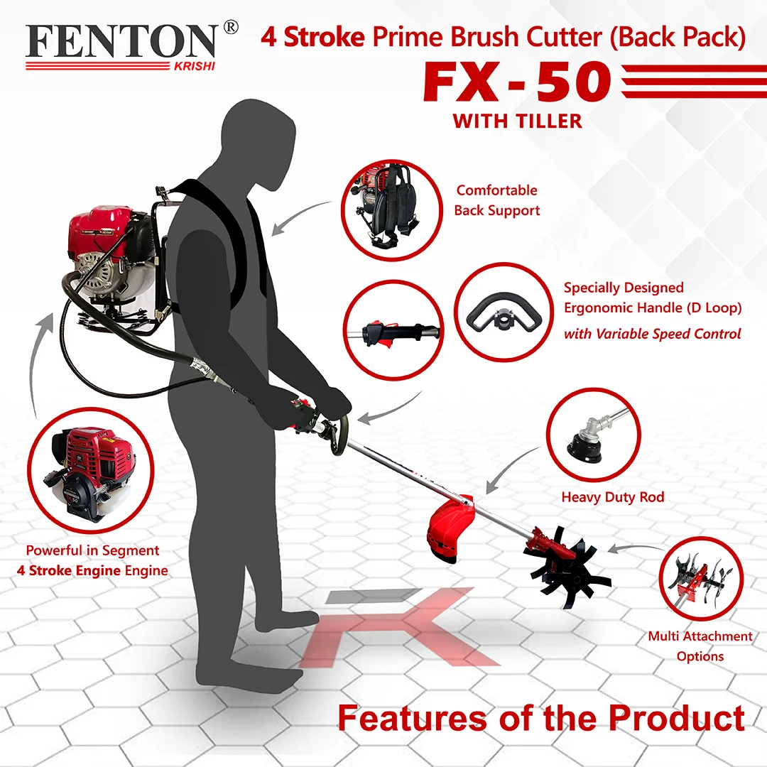 Fenton Krishi 50CC Prime Brush Cutter – 4-Stroke Multi-Attachment Farm Trimmer – thumb