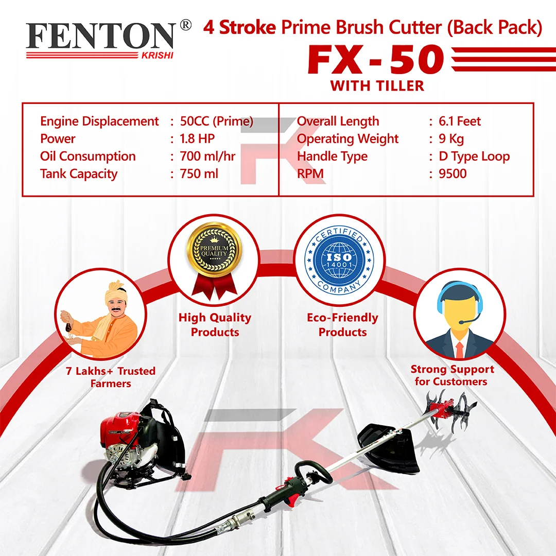 Fenton Krishi 50CC Prime Brush Cutter – 4-Stroke Multi-Attachment Farm Trimmer – thumb