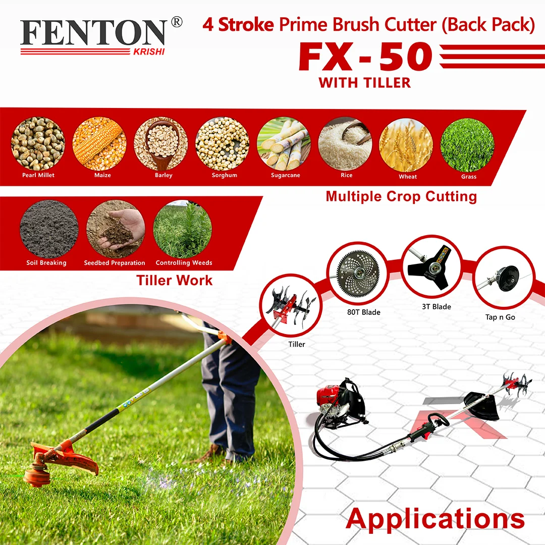 Fenton Krishi 50CC Prime Brush Cutter – 4-Stroke Multi-Attachment Farm Trimmer – thumb