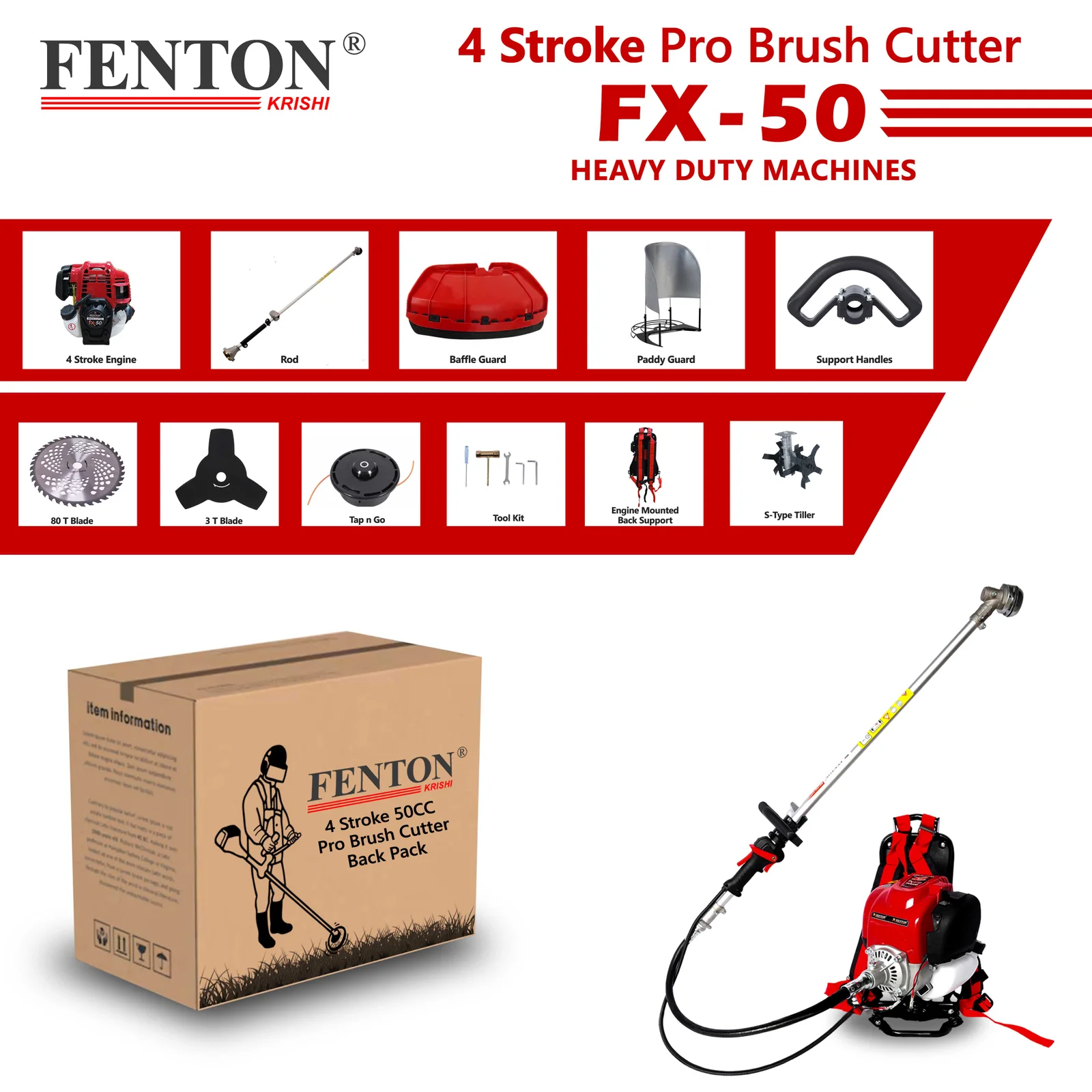 Fenton Krishi 50CC PRO Brush Cutter – 4-Stroke Multi-Tool Grass & Bush Trimmer – thumb