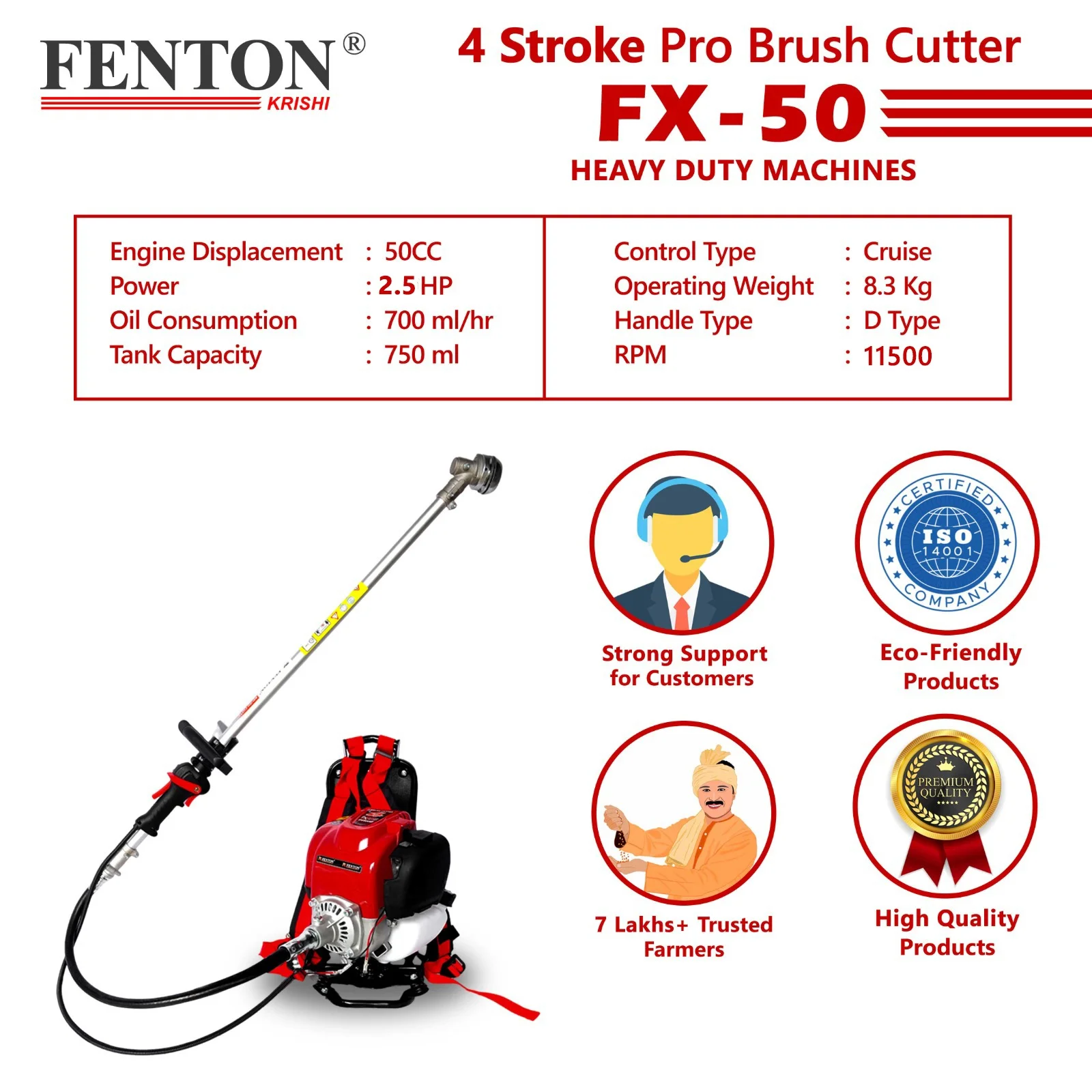 Fenton Krishi 50CC PRO Brush Cutter – 4-Stroke Multi-Tool Grass & Bush Trimmer – thumb