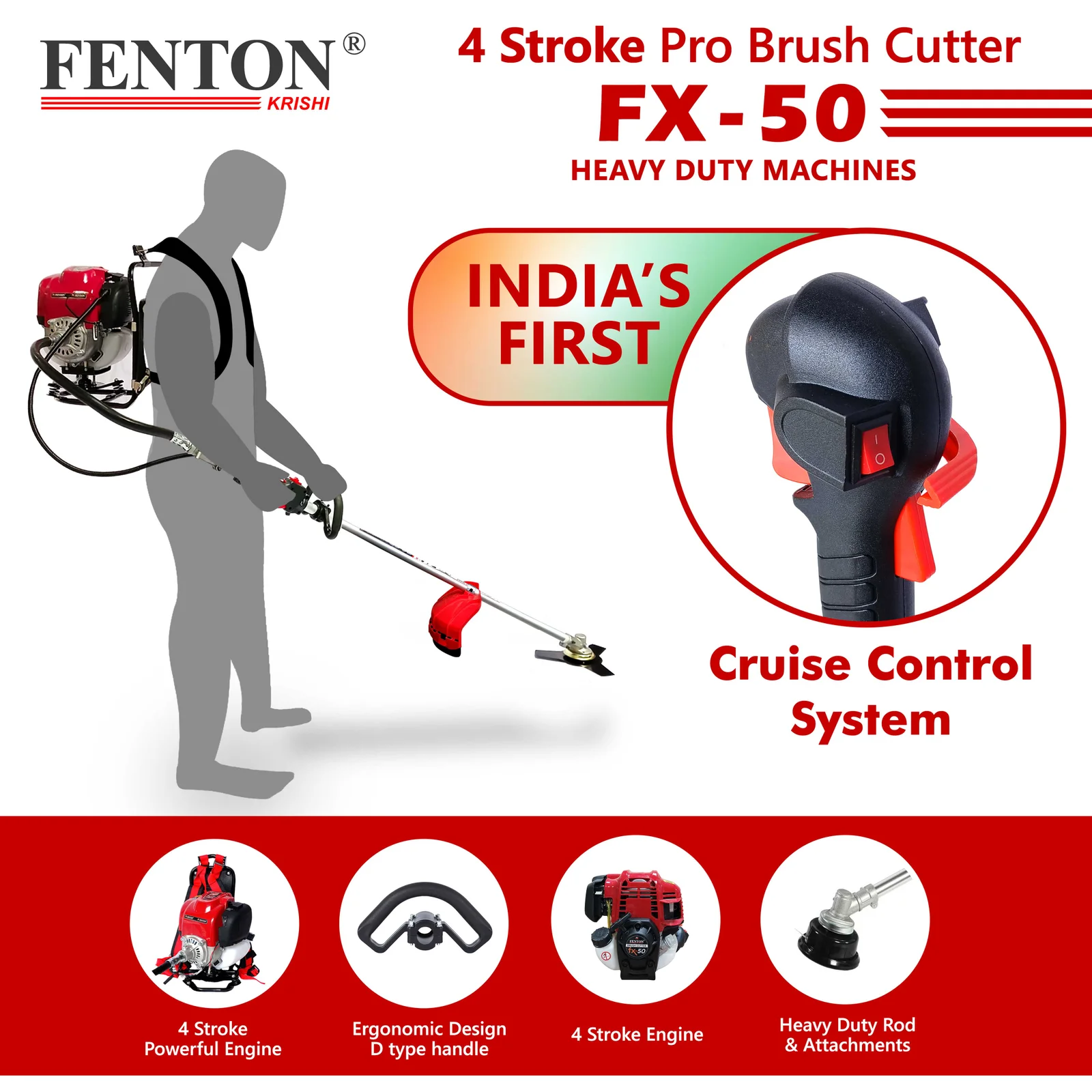 Fenton Krishi 50CC PRO Brush Cutter | 4-Stroke Grass & Bush Trimmer – thumb