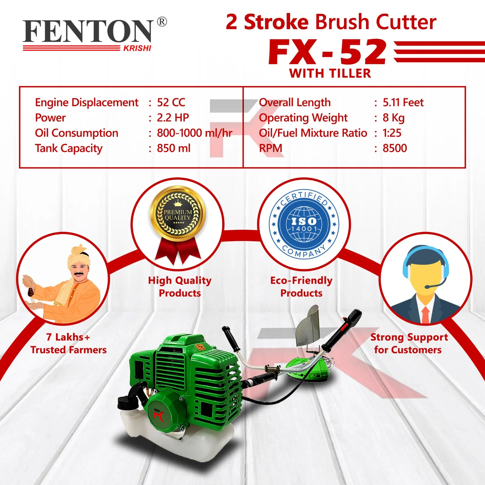 Fenton Krishi 52CC SP Brush Cutter with 80T, 3T & Tap-n-Go Trimmer Head