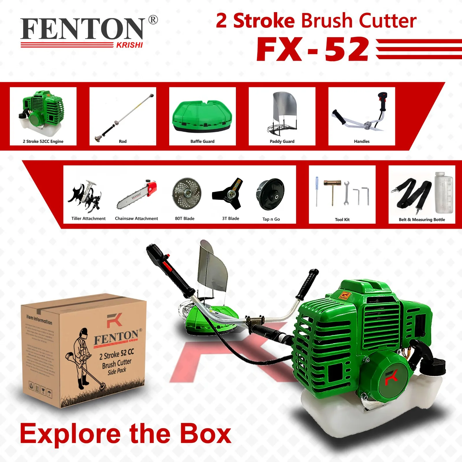 Fenton Krishi 52CC Brush Cutter with 80T, 3T, Tap-n-Go & Chainsaw Attachment – thumb