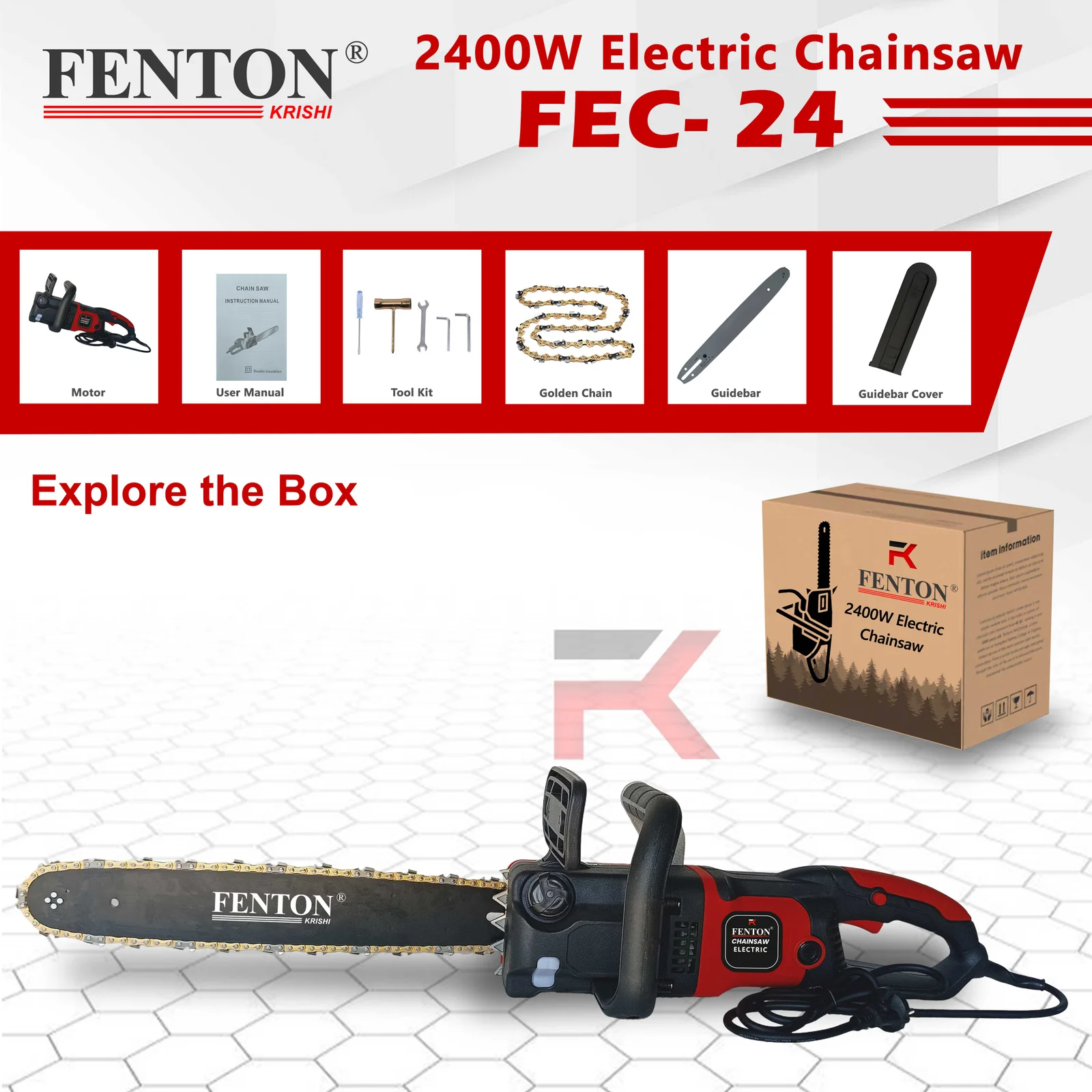 Fenton Krishi FEC-24 Golden Chainsaw – 2400W, 16" Guide Bar – thumb