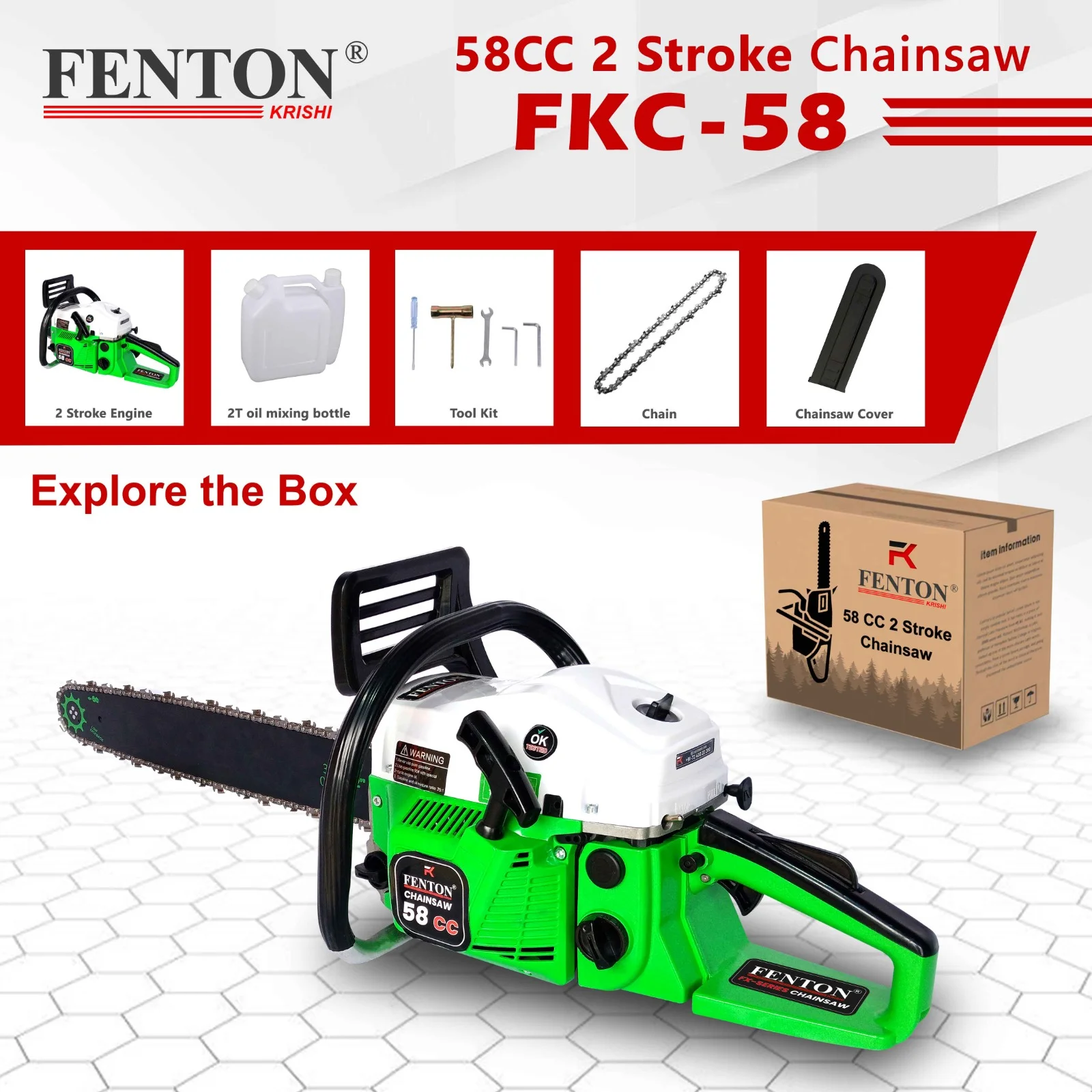 Fenton Krishi 58CC Heavy-Duty Chainsaw with 18" Guide Bar – thumb