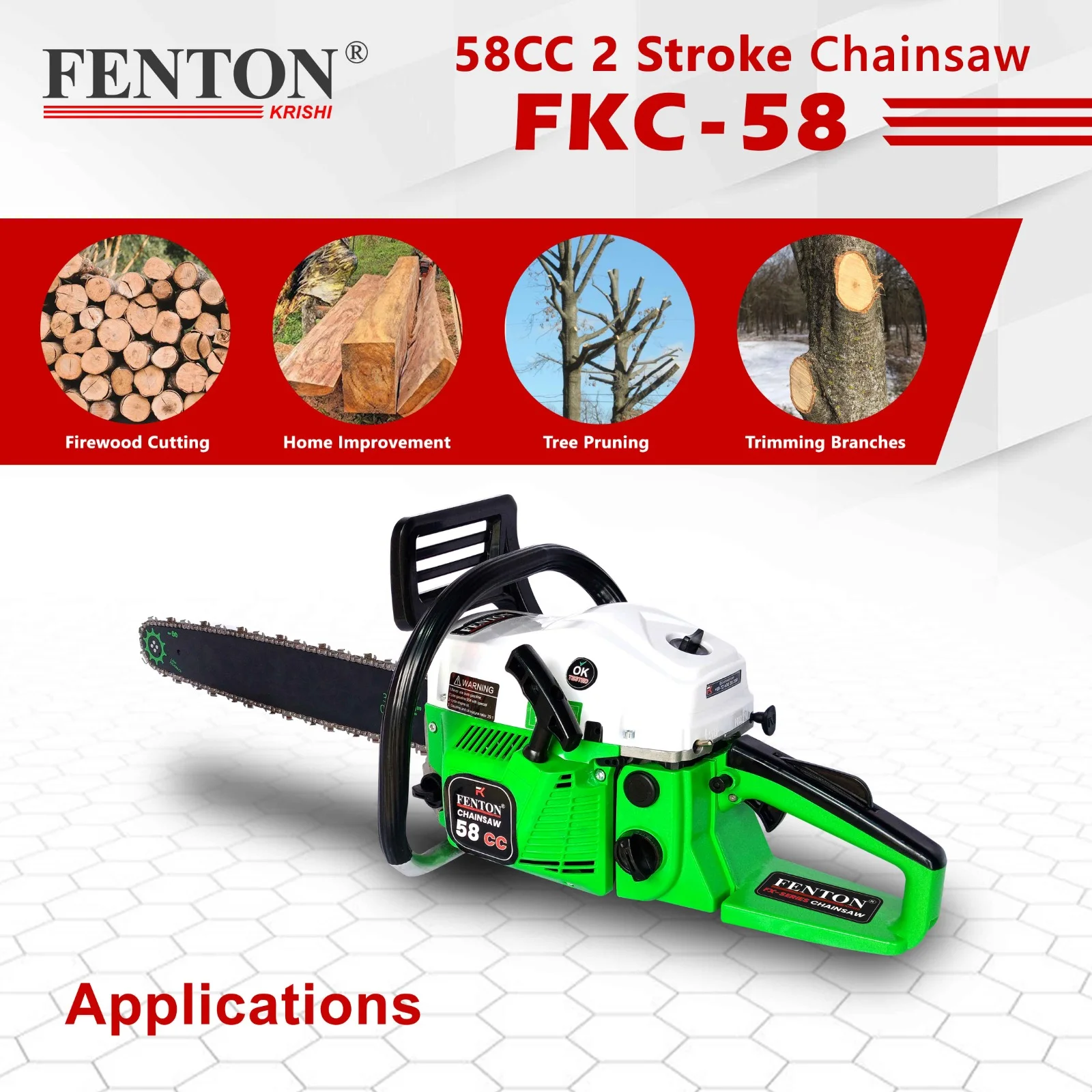 Fenton Krishi 58CC Heavy-Duty Chainsaw with 22" Guide Bar
