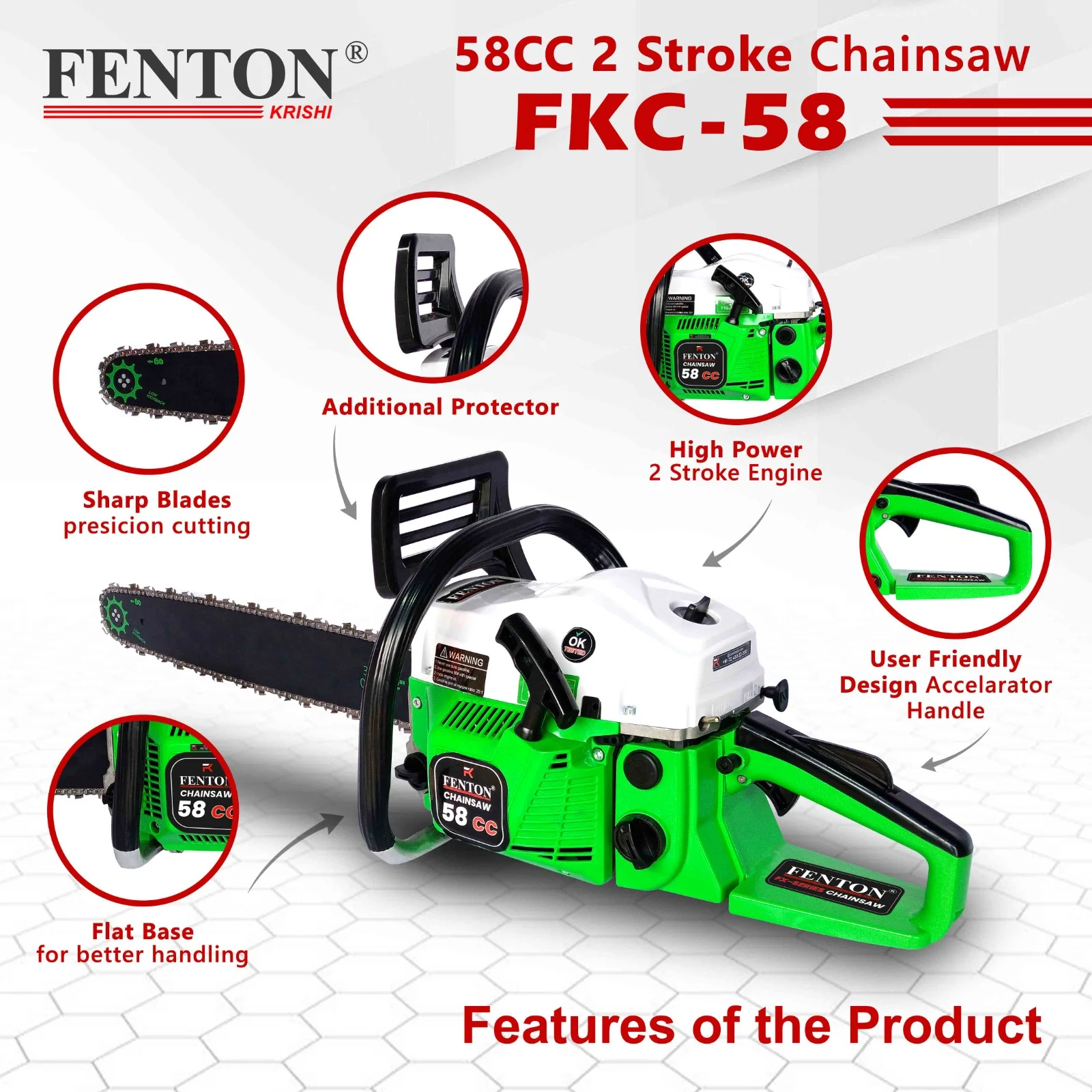 Fenton Krishi 58CC Heavy-Duty Chainsaw with 22" Guide Bar – thumb