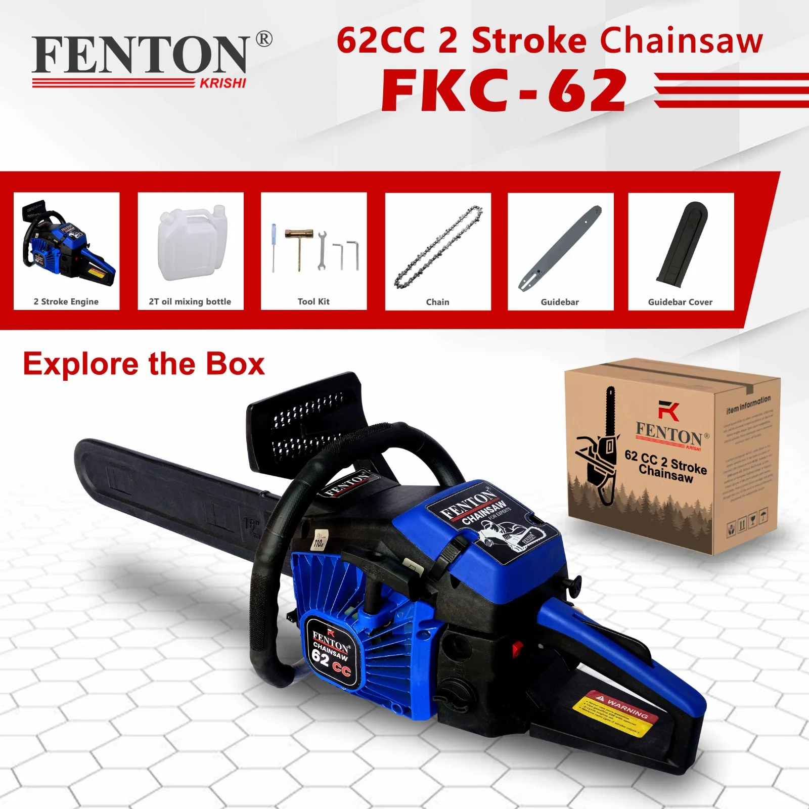 Fenton Krishi FX62CC Chain Saw – 62 cc Petrol Chainsaw with 18" Guide Bar – thumb