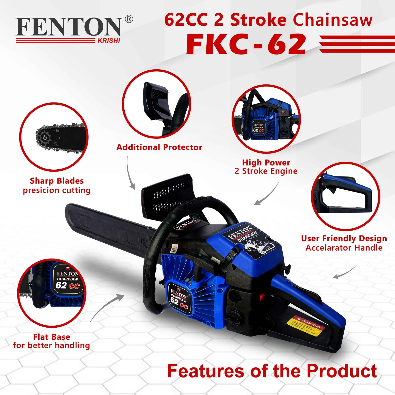 FentonKrishi FX62CC Chain Saw with 22" Guide Bar FX Pro Series Fuel Chainsaw – thumb