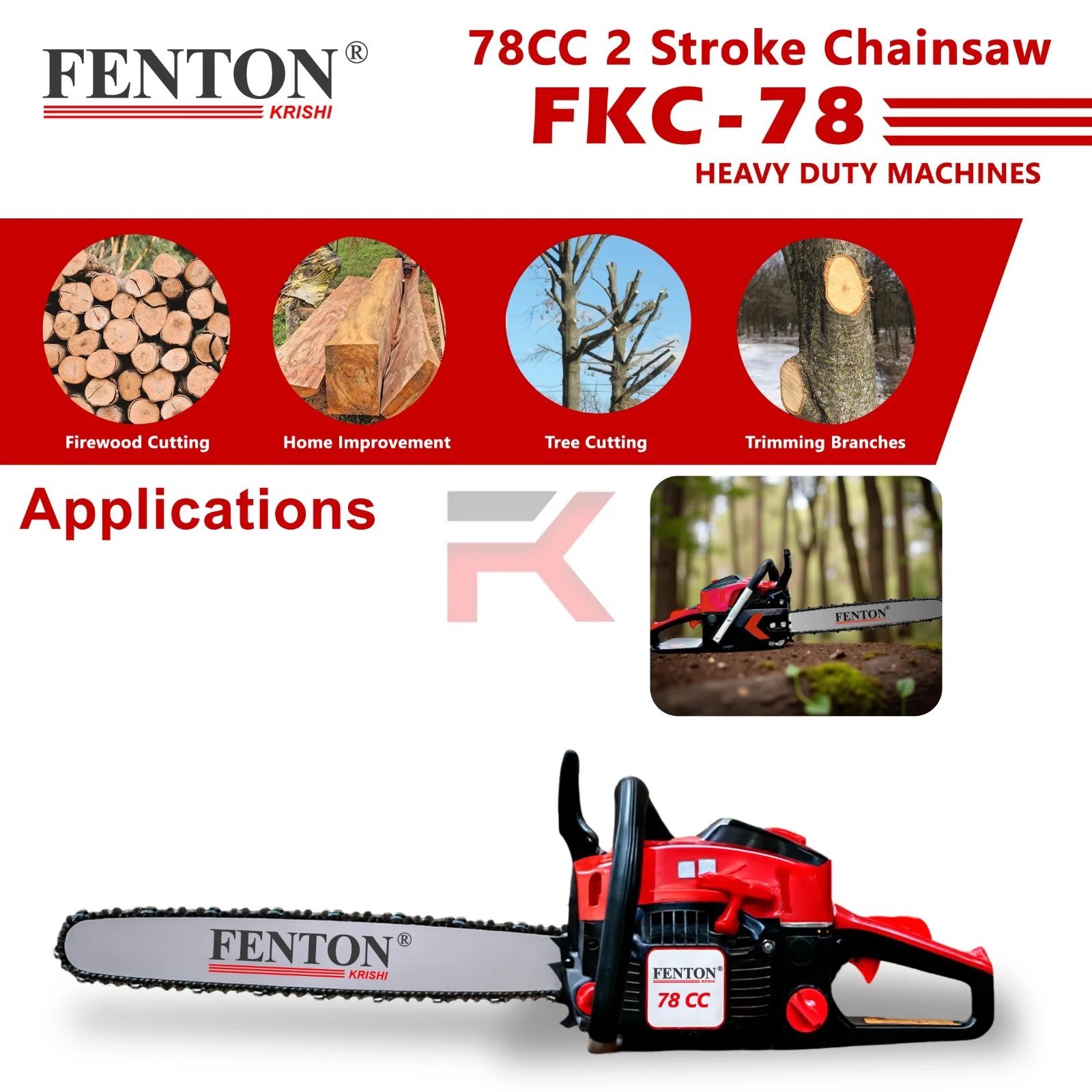 Fenton Krishi FX78CC Chain Saw – 78 cc Petrol Chainsaw with 22" Guide Bar – main view