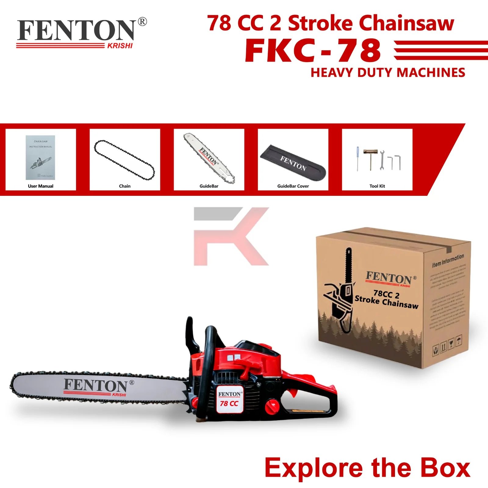 Fenton Krishi FX78CC Chain Saw – 78 cc Petrol Chainsaw with 22" Guide Bar – thumb