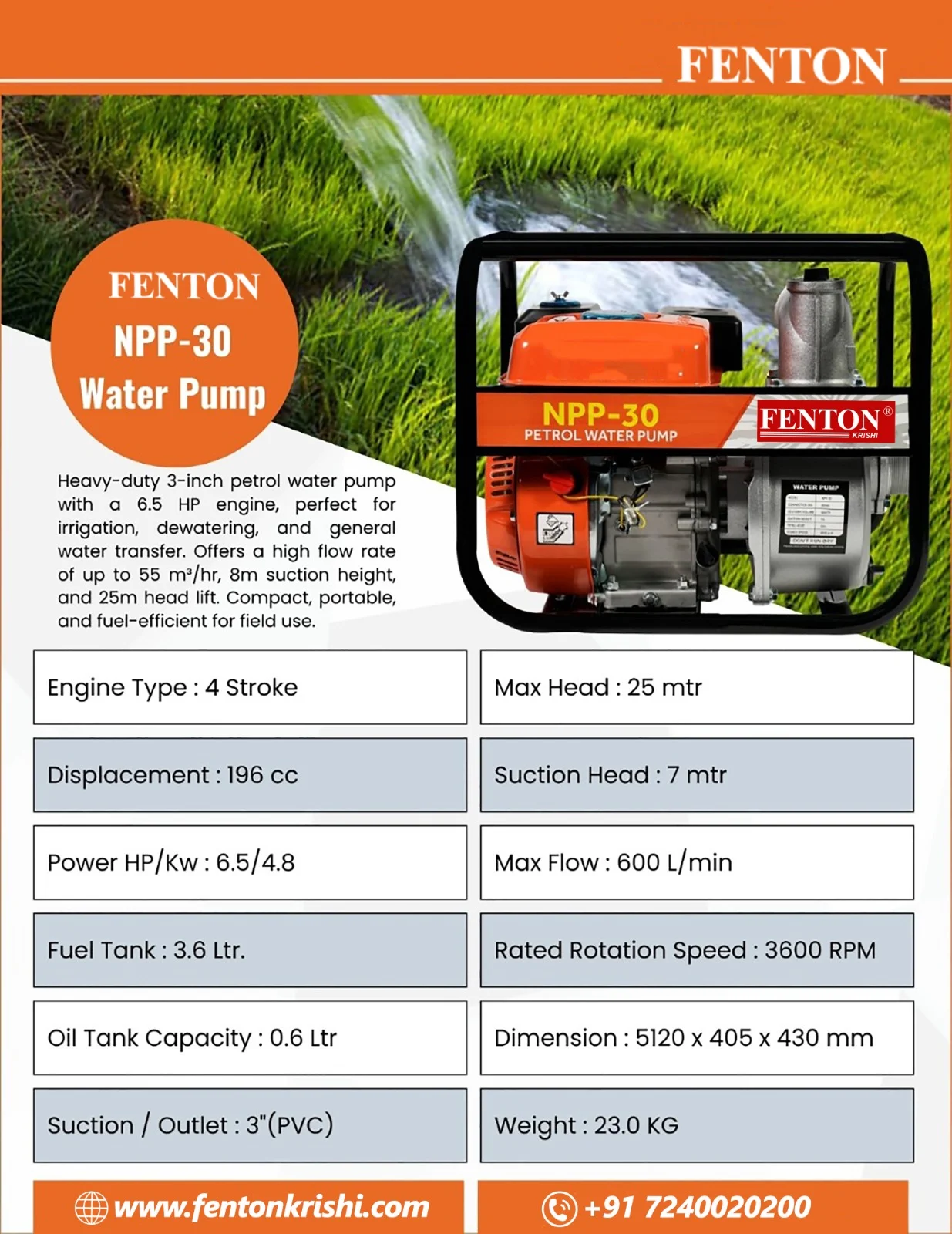 Fenton Krishi NPP-30 6.5 HP Petrol Engine Water Pump – thumb