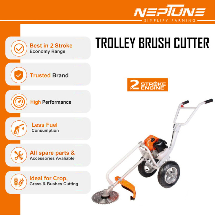 Neptune Trolley Brush Cutter / Grass Trimmer 52cc 2-Stroke Petrol Engine with Wheels (BC-520W) – thumb