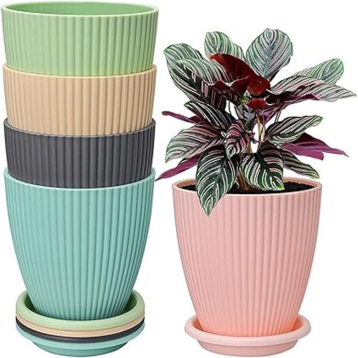 Plastic Round Flower Pot with Tray – thumb
