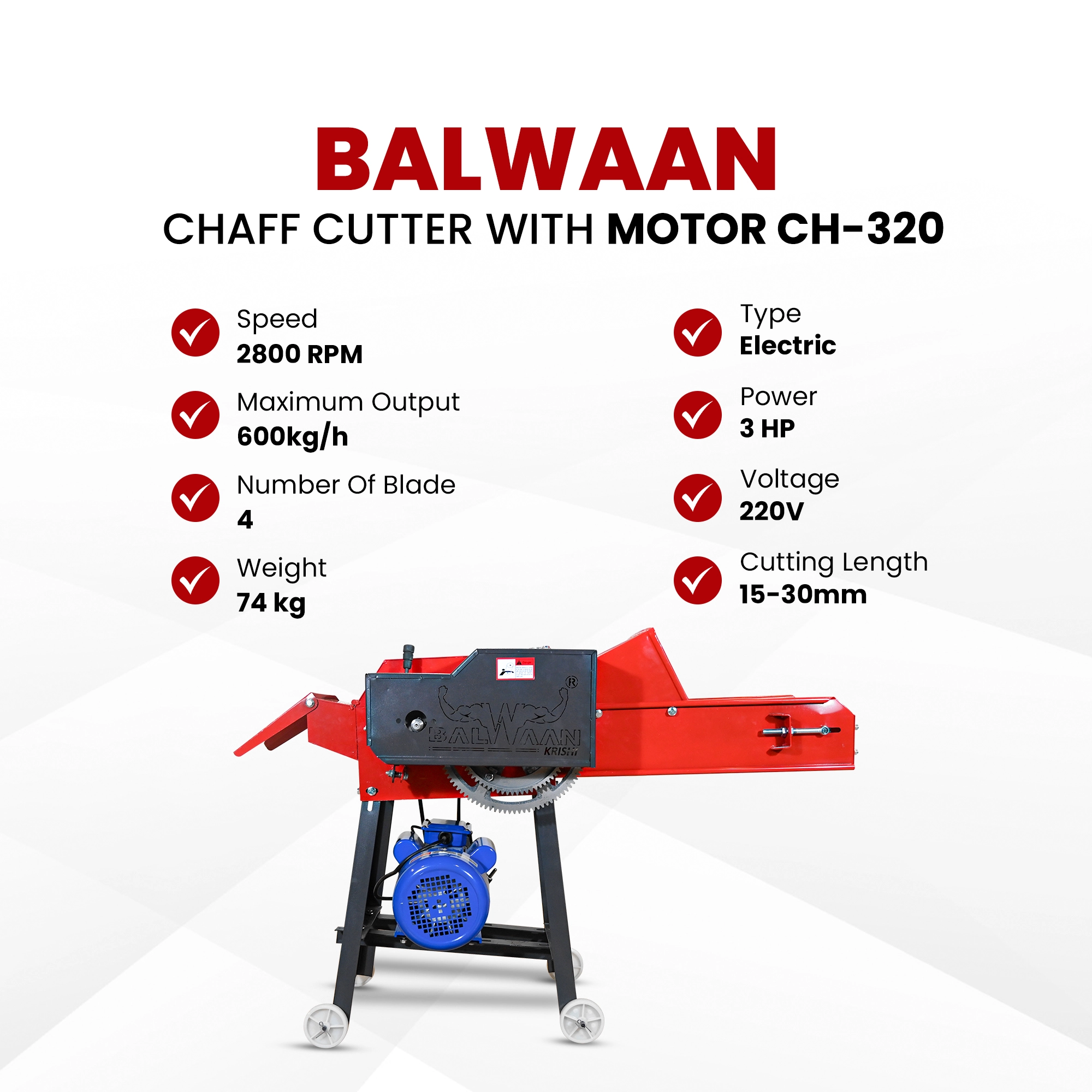 Balwaan Chaff Cutter (With Gear, Motor & Conveyor Belt) CH-320 – thumb