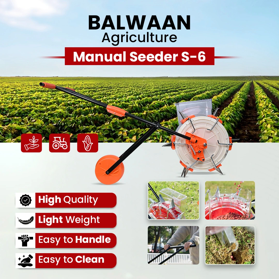 Balwaan S-6 Manual Seeder – 6 Teeth Hand Operated Seed Planter – thumb
