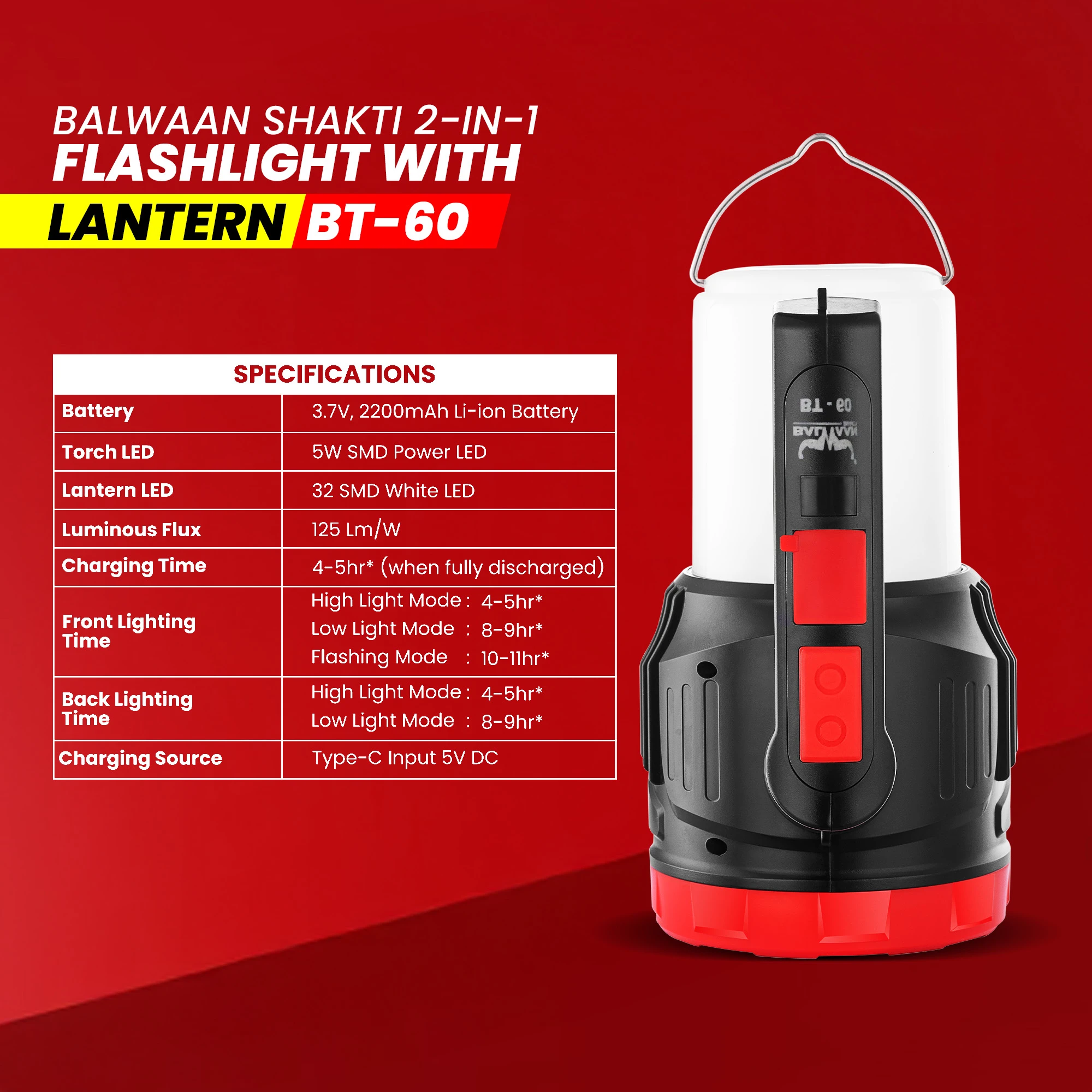 Balwaan Shakti 2 in 1 Flashlight with Lantern BT-60 – thumb