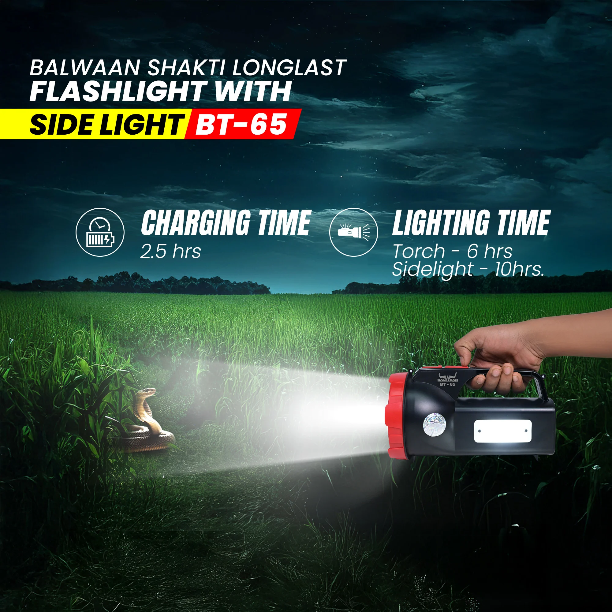 Balwaan Shakti Longlast Flashlight with Side Light BT- 65 – thumb