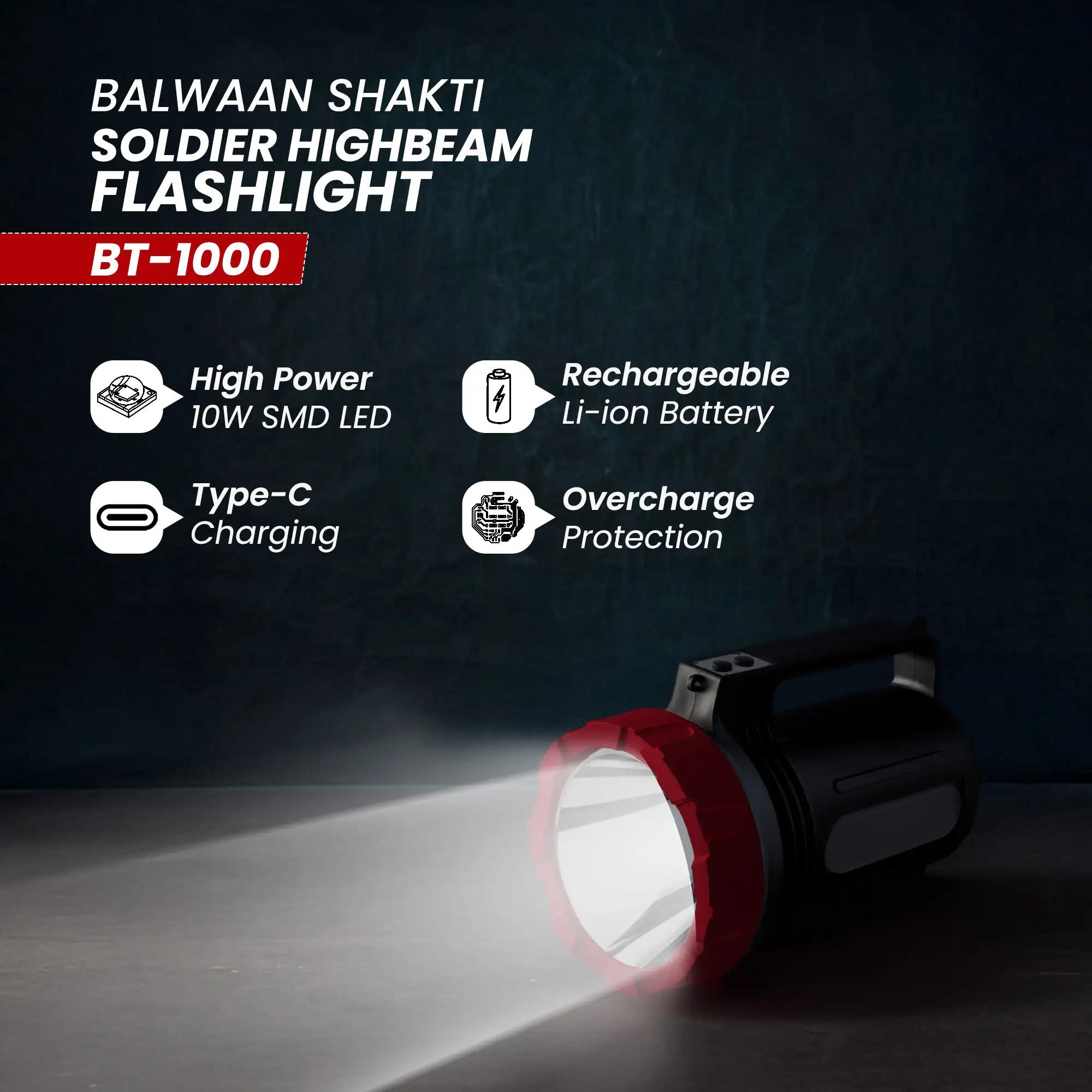 Balwaan Shakti Soldier High Beam Flashlight BT-1000 – thumb