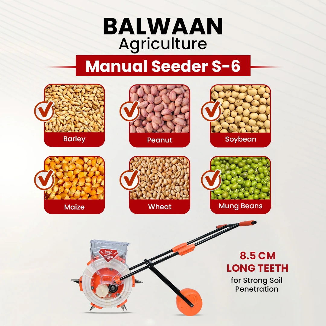 Balwaan S-6 Manual Seeder – 6 Teeth Hand Operated Seed Planter – thumb
