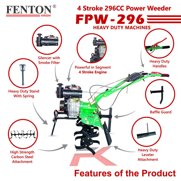 FENTON Krishi FPW-296 4 Stroke Diesel 296CC 8HP Heavy Duty Power Weeder – thumb