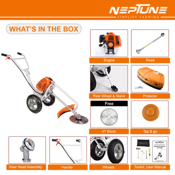 Neptune Trolley Brush Cutter / Grass Trimmer 52cc 2-Stroke Petrol Engine with Wheels (BC-520W) – thumb